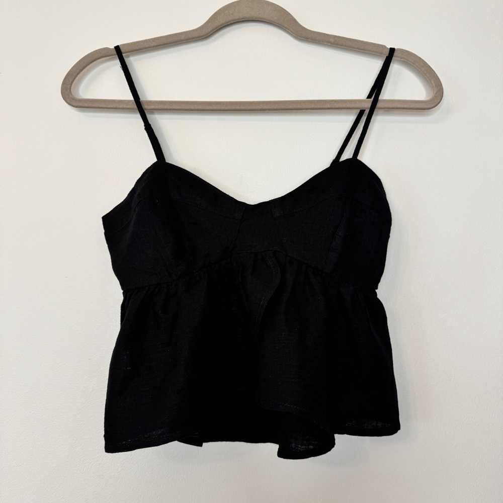 NWT American Eagle Babydoll Tank Top Black Smocked Cami Spaghetti Straps Sz XS